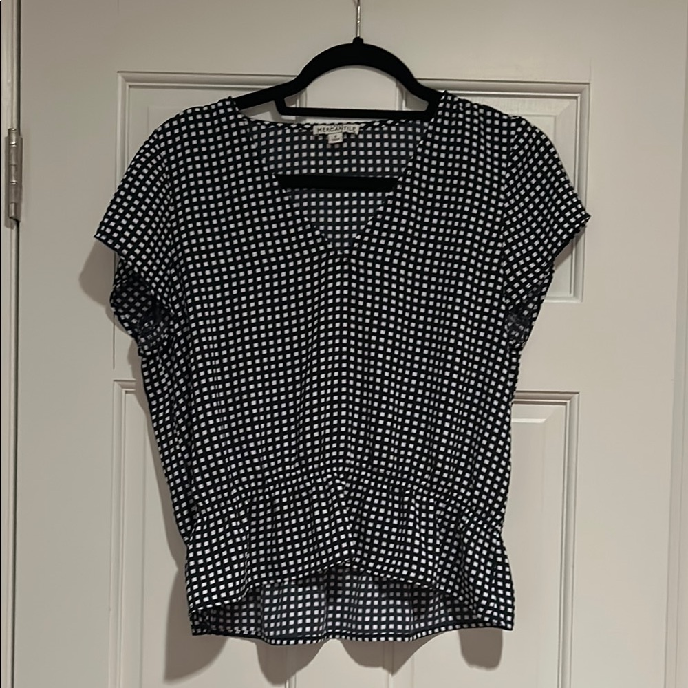 J Crew Mercantile Black & White Check Top